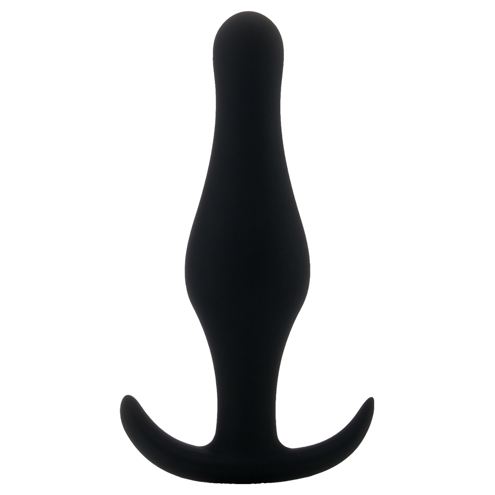 Plug anal preto em silicone com base larga e design liso