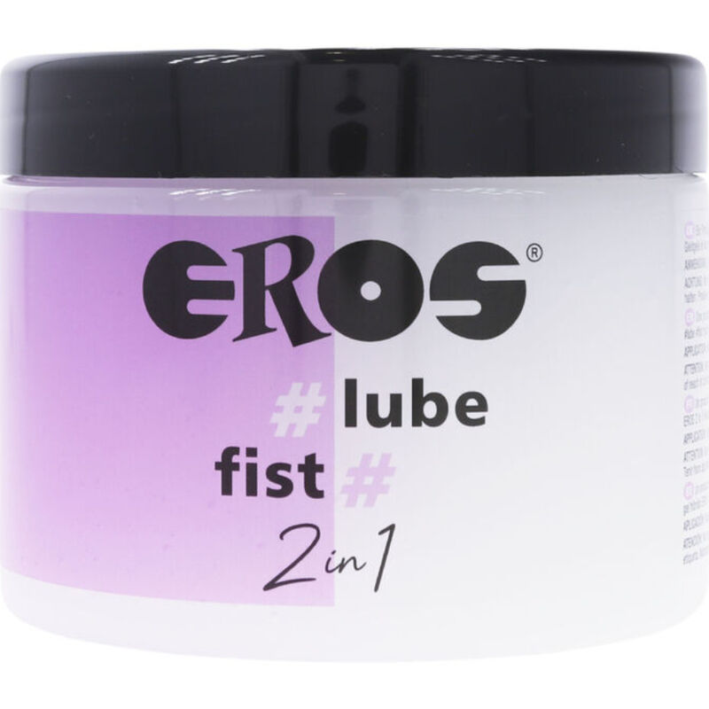 Frasco de plástico branco com tampa preta e rótulo roxo e branco