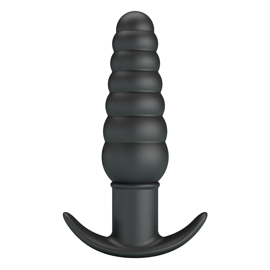 Brinquedo sexual anal preto em silicone com base em T.
