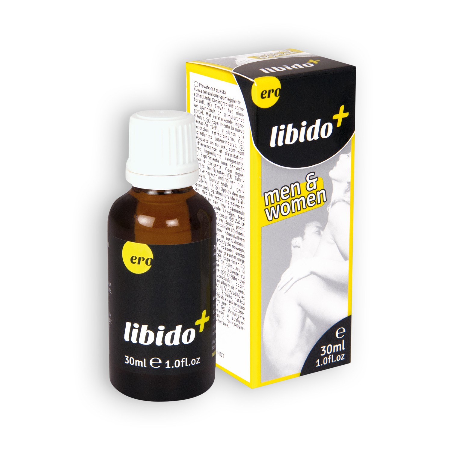 Frasco e caixa do produto Libido+ men & women