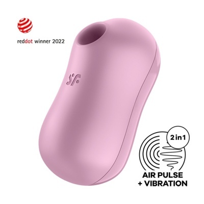 Produto rosa com abertura circular e texto sobre vibração e pulso de ar