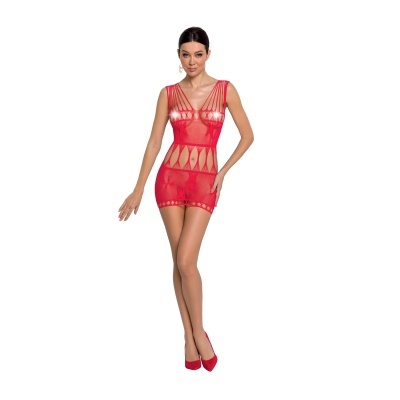 Vestido vermelho de rede com padrão em laços e tiras finas
