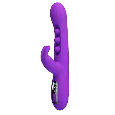 Vibrador roxo de silicone com ecrã digital e textura