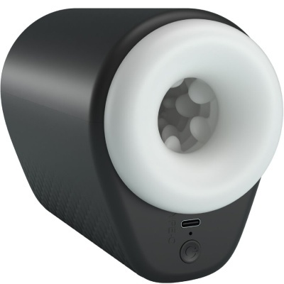 Dispositivo electrónico preto com anel branco e botão frontal