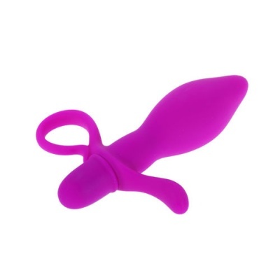 Dispositivo anatómico rosa em silicone com anel e apoio curvo