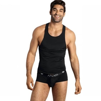 Conjunto masculino de roupa interior preta com camisola de alças e cueca boxer ANAÏS