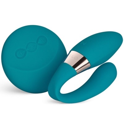 Conjunto de vibradores em silicone azul turquesa com comando azul redondo