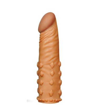 Dildo cor de pele com textura e espigões.