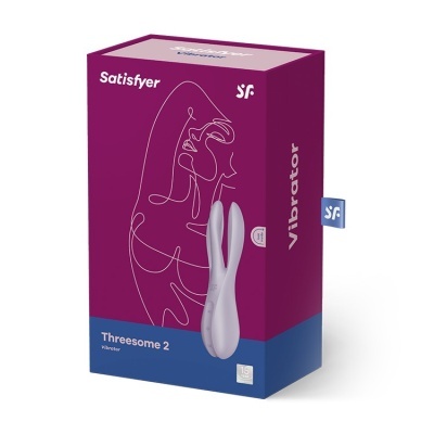 Caixa do vibrador Threesome 2 da Satisfyer em roxo e azul
