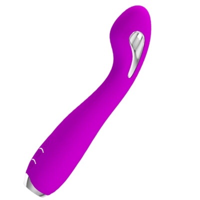 Vibrador roxo com detalhes prateados e formato curvado