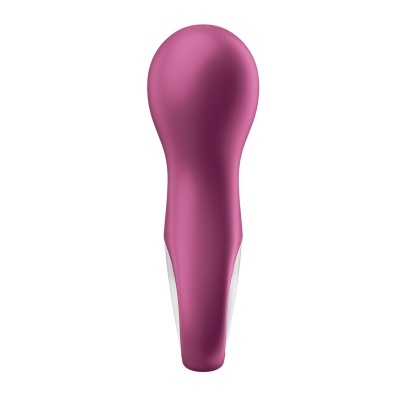 Aparelho de limpeza facial roxo e branco sobre fundo branco