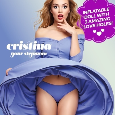 Mulher em vestido azul lilás a levantar saia revelando roupa interior azul lilás, com texto promocional ao lado