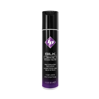 Frasco preto e roxo de lubrificante 1D Silk Natural Feel 130 ml