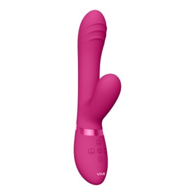 Vibrador cor-de-rosa com botões e texto VIVE