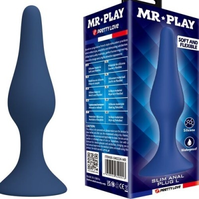 Plug anal fino azul escuro e embalagem azul Mr Play Pretty Love