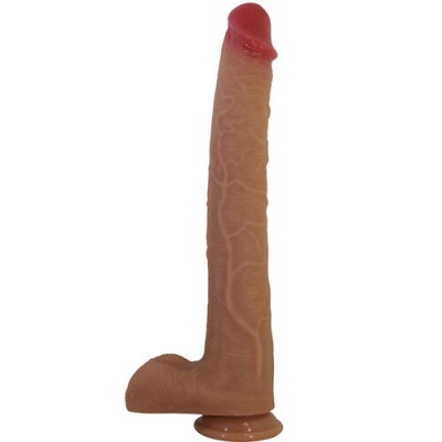 Dildo realista cor de pele com base redonda e textura venosa