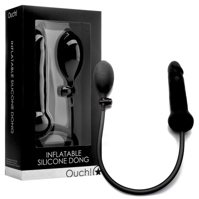 Dildo inflável de silicone preto com bomba e caixa preta