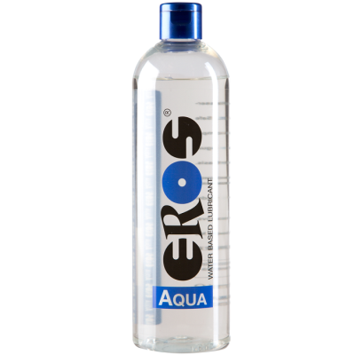 Frasco transparente de lubrificante EROS Aqua com tampa azul