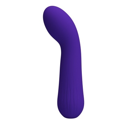 Vibrador curvo roxo com textura ondulada em fundo branco