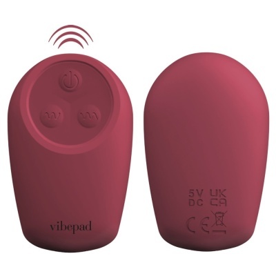 Controle remoto vermelho escuro de silicone com botões e inscrições vibepad