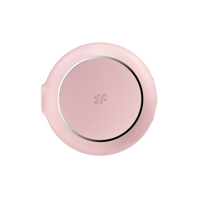 Dispositivo redondo cor-de-rosa com anel prateado e letras SF