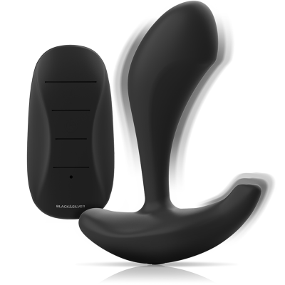 Dispositivo curvo preto em silicone e comando remoto preto com botões e marca BLACK&SILVER