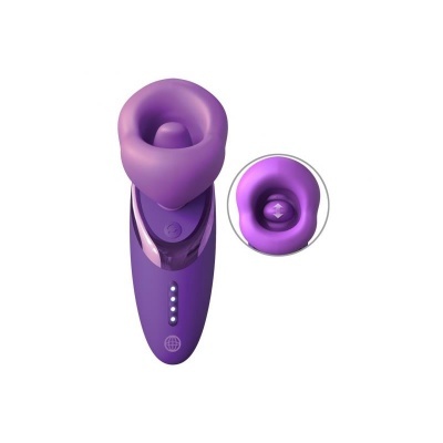 Aparelho eletrónico roxo com acessórios de silicone e luzes LED