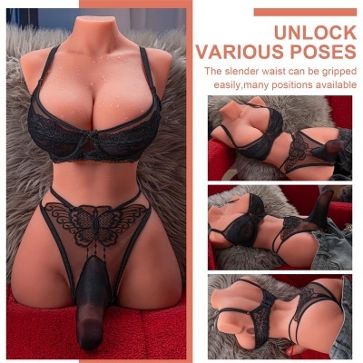 Manequim torso com lingerie preta rendada e texto promocional