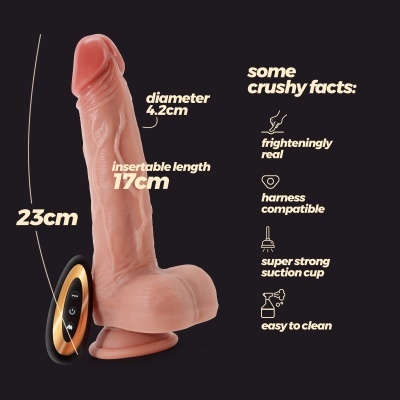 Dildo realista cor pele com ventosa e controlo remoto em fundo preto