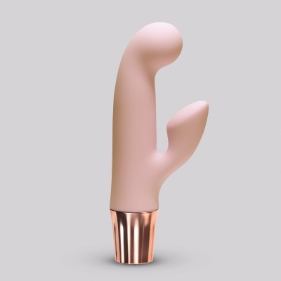 Vibrador rosa com base metálica cor cobre