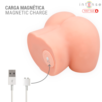 Dispositivo em silicone cor de pele com carga magnética e cabo USB branco