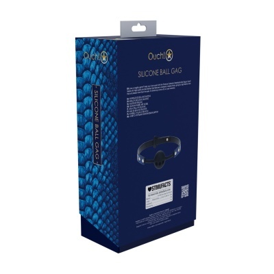 Embalagem azul texturizada para Silicone Ball Gag Ouch! com imagem do produto preto