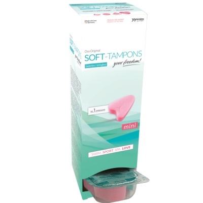 Embalagem de tampões Soft-Tampons mini com tampão rosa visível