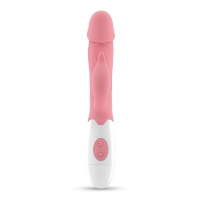 Vibrador rosa e branco com botões de controlo