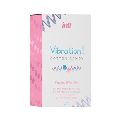 Embalagem branca e rosa de gel Vibrations! Cotton Candy com padrão de algodão doce
