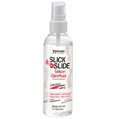 Frasco de lubrificante de silicone transparente SLICK N SLIDE da JoyDivision com tampa branca