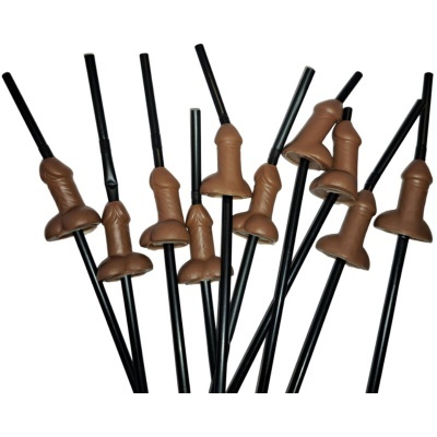 Palhinhas negras com extremidades em forma de pênis castanho