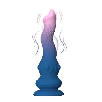 vibrador silicone azul e rosa texturizado com base almofadada