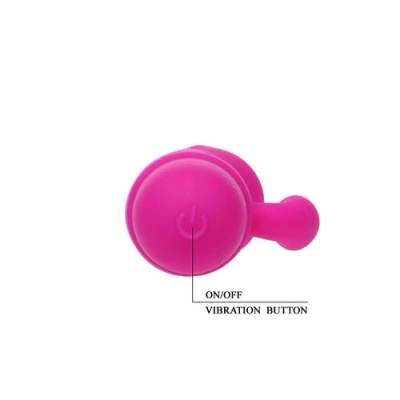 Dispositivo vibratório pequeno rosa com botão e texto ON/OFF VIBRATION BUTTON