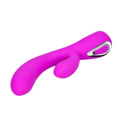 Vibrador rosa de silicone com botão prateado