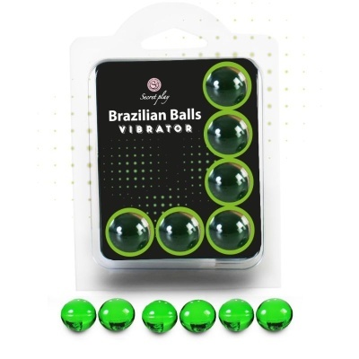 Embalagem de bolas vibratórias verdes Brazilian Balls com texto e blister branco