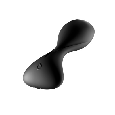 Dispositivo preto ergonómico com botão power e fundo branco