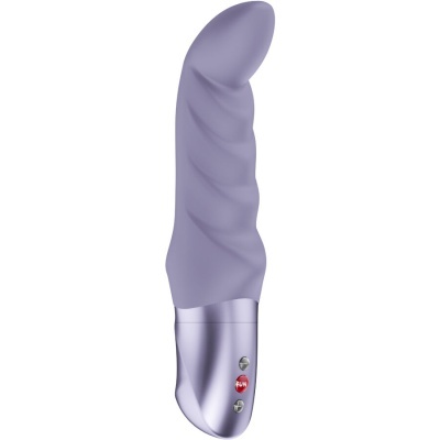 Vibrador roxo com base metálica e botões