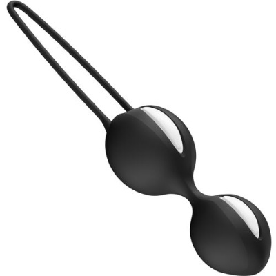 Conjunto de bolas em silicone preto com duas esferas e fio flexível.