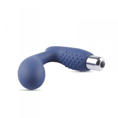 Vibrador azul com textura e ponta metálica