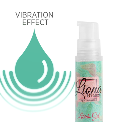Frasco de gel libido Liona by Moma com texto Vibration Effect