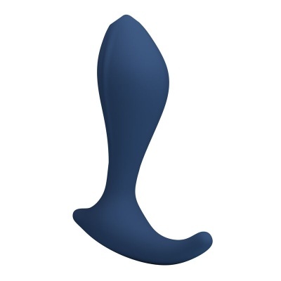 Produto de silicone azul com formato anatómico curvado e superfície lisa