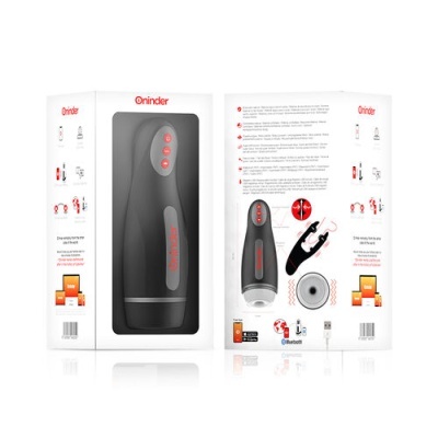 Embalagem do produto Oninder preto com detalhes vermelhos e texto em fundo branco
