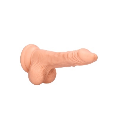 Dildo realista cor de pele com textura detalhada e base larga