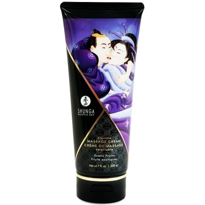 Frasco de creme para massagem Shunga com ilustração japonesa